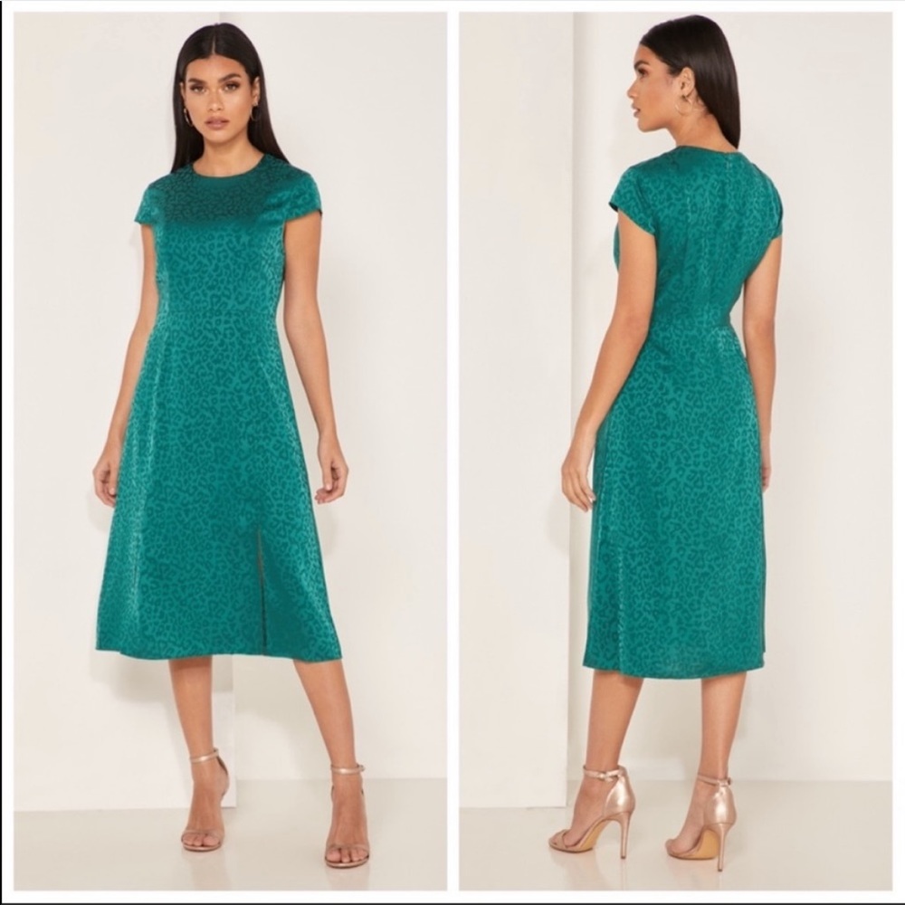 🎀NWT🎀Ted Baker Chic & Sleek Green Subtle Animal Print Midi Dress